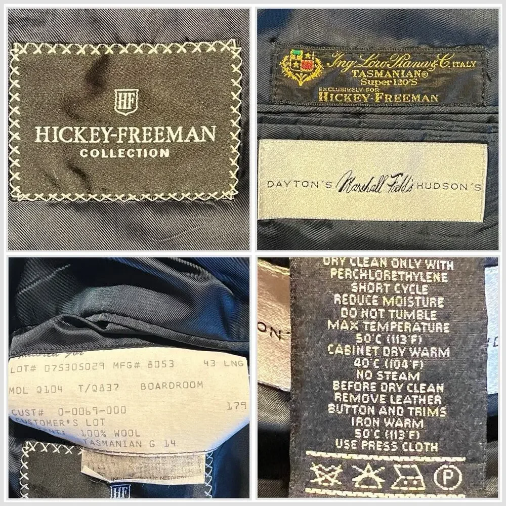 Loro Piana x Hickey Freeman 42-43L 38x29 Navy Stripe Classic Short Arms